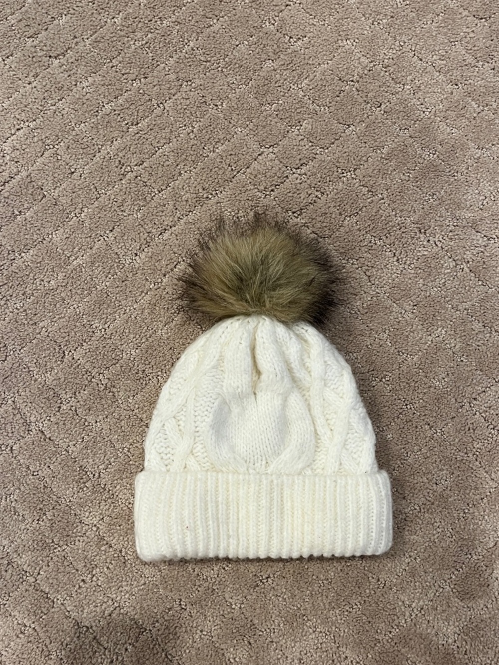 Kids Cream Cable Knit Pom Pom Beanie